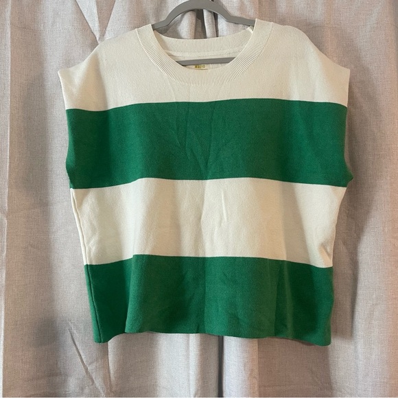 Anthropologie Maeve The Noah Muscle Sweater Tank Green and White Striped - Picture 2 of 4